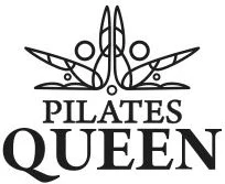 A black and white logo of pilates queen